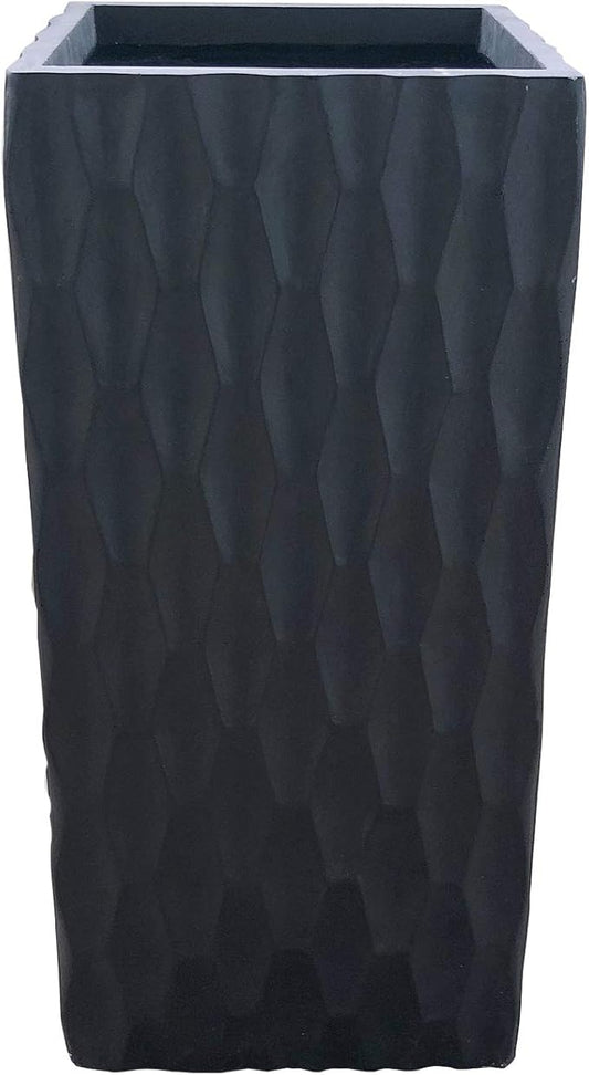Kante 8.3" x 8.3" x 19.7" Square Concrete Retro Tall Lightweight Rectangle Outdoor Planter Pots with Drainage for Patio Deck Livingroom Burnished Black
