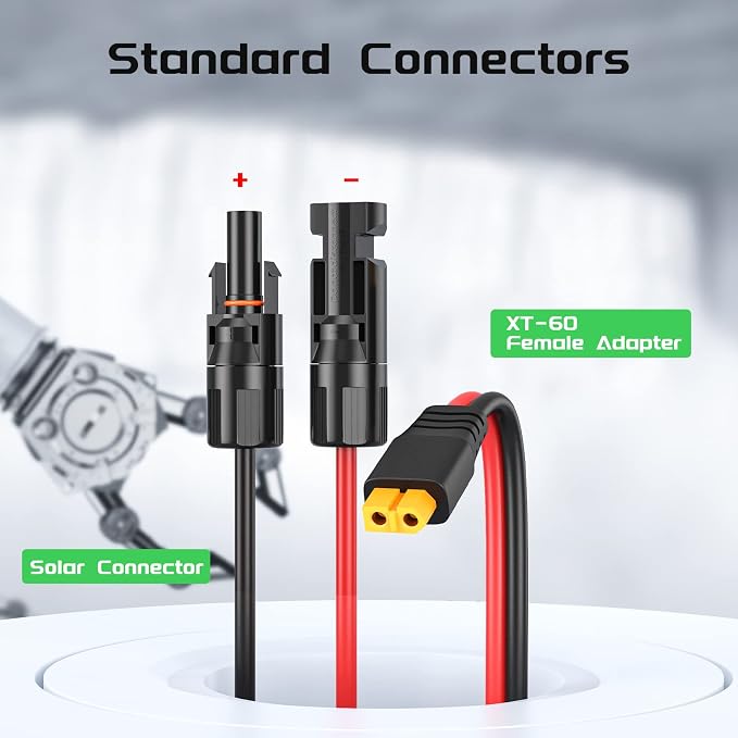 Bateria Power Solar to XT60 Charge Extension Cable 12AWG 3.3Ft Solar Connector to XT60 Adapter Cable for Solar Panel to LiFePO4 Battery RV Portable Power Station Solar Generator - Image 2
