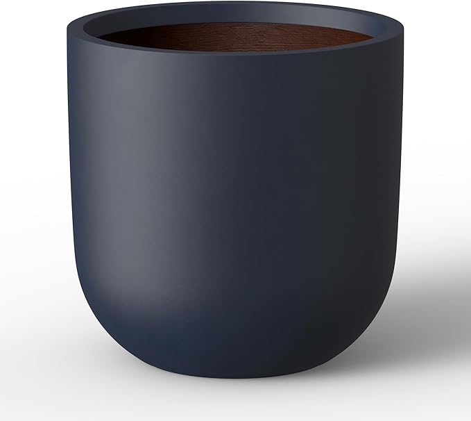 Kante 16.5" Round Concrete Planter, Large Cylinder Plant Pot with Curved Bottom and Drainage Hole, for Indoor and Outdoor Use – Garden or Patio, Charcoal Finish with Painted Interior