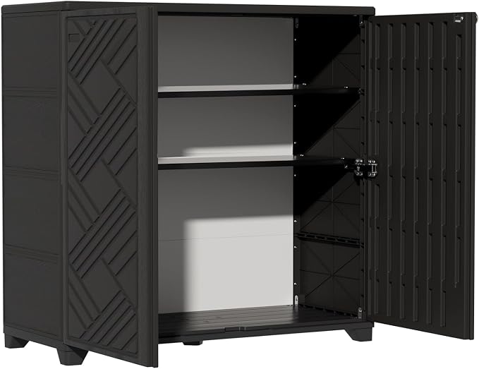 ZZM Indoor/Outdoor Storage Cabinet Waterproof, 34"x15"x34" Plastic Outdoor Storage Box for Garden Balcony Bathroom, All Weather Outdoor Storage Clearance, DIY Usage, with 2 Shelf (Black) by ZZM