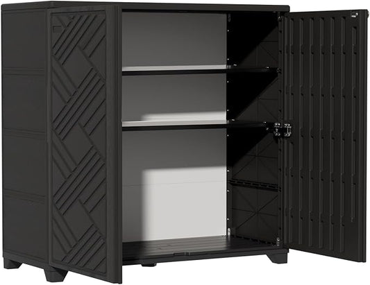 ZZM Indoor/Outdoor Storage Cabinet Waterproof, 34"x15"x34" Plastic Outdoor Storage Box for Garden Balcony Bathroom, All Weather Outdoor Storage Clearance, DIY Usage, with 2 Shelf (Black) by ZZM
