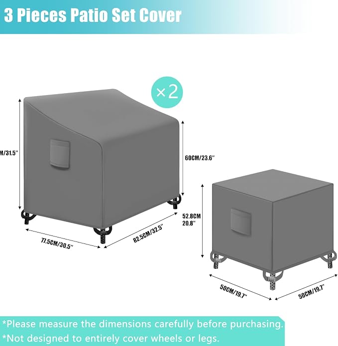 SIRUITON 3 Piece Outdoor Veranda Patio Garden Furniture Cover Set with 420D Durable and Water Resistant Fabric,Fit for Outdoor Wicker Patio Furniture Sets/Rattan Chair Conversation Sets-Grey - Image 2