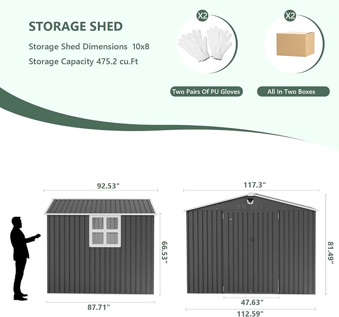 Metal Storage Shed 10x8 FT with Window,Outdoor Storage Building,Large Backyard Sheds,Waterproof Outside Storage Sheds - Image 2