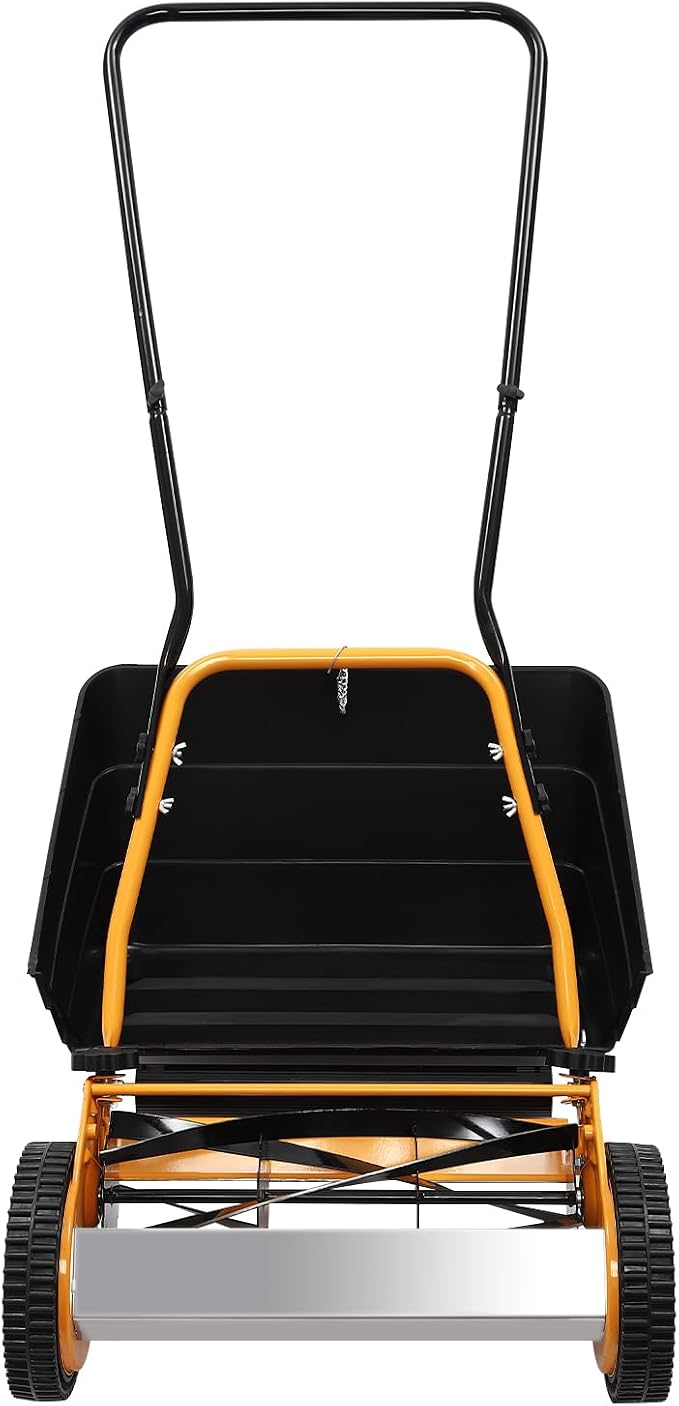 14-Inch 5-Blades Reel Lawn Mower with Grass Catcher, Manual Lawn Mower Push Lawn Mower Adjustable Cutting Heigh, Yellow - Image 3