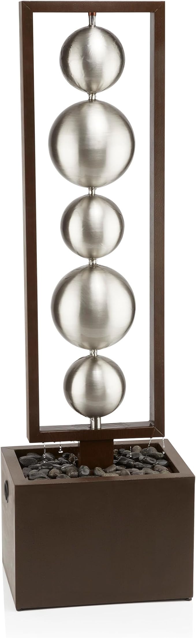 Alpine Corporation CPS194 Outdoor Modern Column Water Floor Fountain with Stainless Steel Orbs, 55" H, Brown