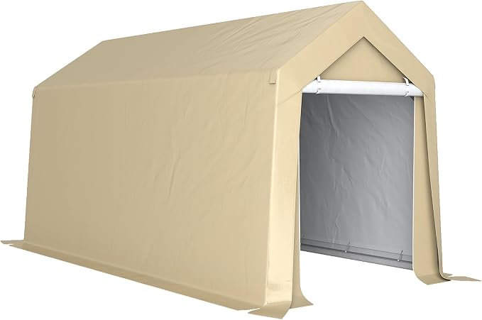 Outsunny 7' x 12' Portable Storage Shed Shelter, Heavy Duty Outdoor Shed, Waterproof Garden Storage Tent with Ventilation Window and Roll-up Zipper Door for Bike, Motorcycle, Garden Tools, Beige by Outsunny