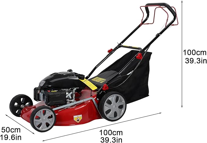 141cc 20 Inches Gas Lawn Mower, 7-Position Single Lever Height Adjustment, Push Lawn Mower Gas Powered with 50L Grass Tank and Big Wheels for Lawn Care Red - Image 7