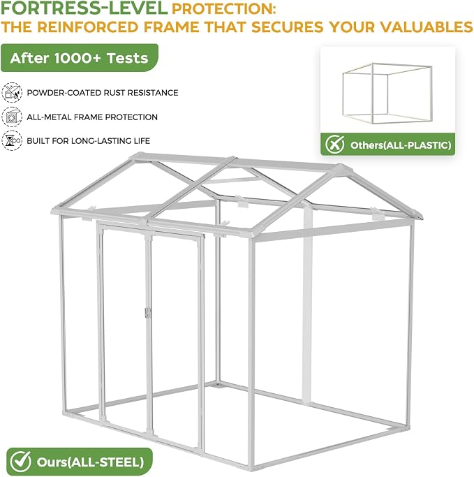 WACASA 8x6 FT Resin Plastic Shed with Floor, Heavy-Duty 21-Gauge Reinforced Steel Frame, 16mm Ultra-Thick Panels, Outdoor Storage Sheds with Awning Windows, Air Vents - Image 6