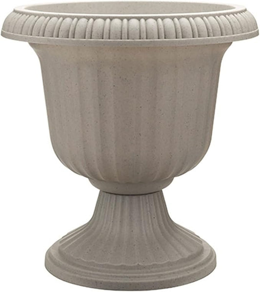 Southern Patio 14 Inch Large Outdoor Home Lightweight Plastic Utopian Urn Flower Planter Pot for Entryways and Backyard Patios, Stone