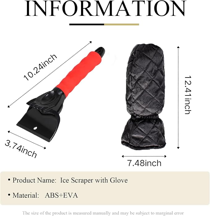 Ice Scraper with Glove - Waterproof Ice Scrapers Snow Removal Tool for Car Windshield, SUV, Truck - Comfortable Mitt Glove for Quick Ice & Snow Removal (Red) - Image 2