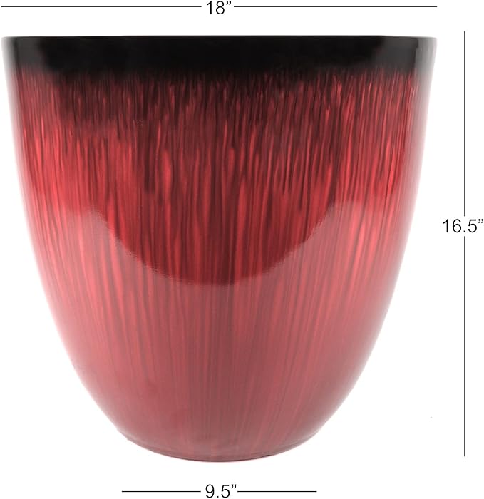 Gardener Select (EPR18-105) Large Egg Shaped Planter - Modern Indoor & Outdoor Decorative Flower Pot/Box (18 Inch, Red Flower)
