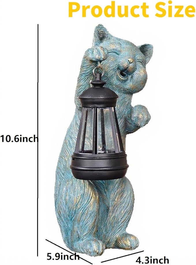 Garden Statue Cat with Solar Lantern Outdoor Decorations Cat Figurine Lights for Outdoor Patio Balcony Yard Porch Lawn for Women Mom Grandma Family Friend