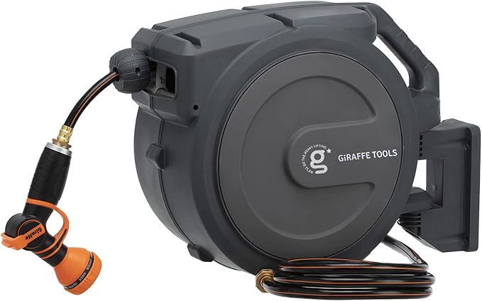 Giraffe Tools Hose Reel 1/2‘’ 78 ft, Heavy Duty Retractable Garden Hose Reel with Any Length Lock, Slow Return System, Wall Mounted and 180 Deg Swivel Bracket by GiraffeTools