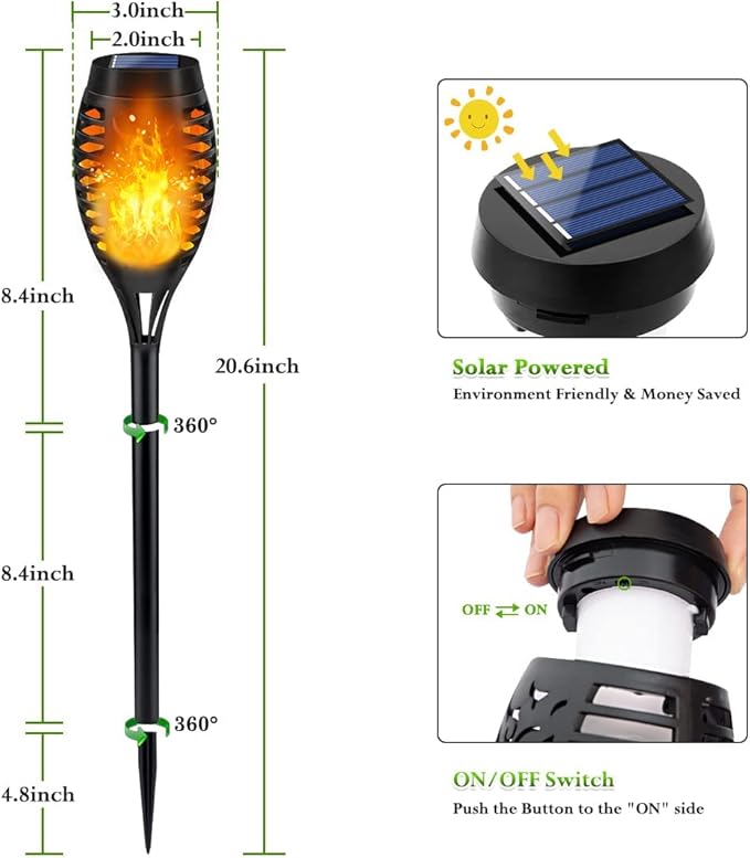 Outdoor Solar Lights, 12Pack Solar Torch Light with Flickering Flame, Solar Garden Lights Waterproof for Outdoor Decorations, Flame Torches for Outside, Outdoor Lighting for Pathway Yard Decor