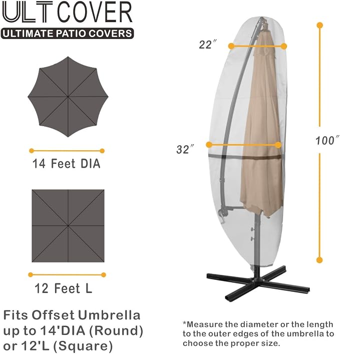 ULTCOVER Patio Parasol 600D Waterproof Outdoor Offset Banana Style Umbrella Cover - Fits Cantilever Offset Umbrella 12-14 Feet, Black - Image 2