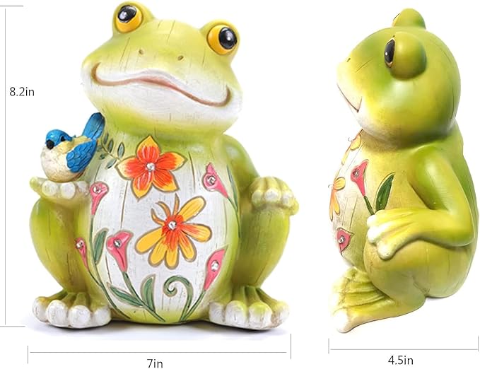Outdoor Frog Sculptures,Solar Resin Garden Outdoor Statues,Mother's Day Frog Gifts Sculptures Decorations for Home Patio,Yard,Lawn, Porch, Ornament