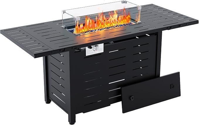 Hipicute 55" Outdoor Propane Fire Pit Table, 48,000 Btu Lp Gas Rectangular Fire Table with Ignition Systems and Lid,Outdoor Firetable with Glass Rocks for Patio Deck Garden Backyard - Image 2