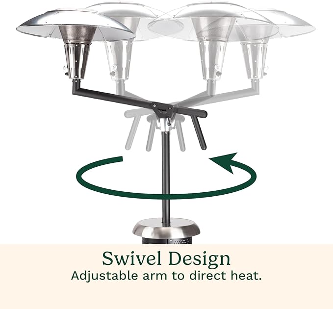 Cuisinart Perfect Position Propane Patio Heater, 38,200 BTU Powerful Directional Stainless Steel Outdoor Heater with Hidden Tank and Drink Table, Swivel Arm and Reflective Heat Shield