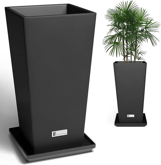 Elevens Outdoor Planter Larger Flower Pots Indoor Taper Garden V-Shape Tall Planters 24 inches Garden Pots Planter - Black（2 Packs）