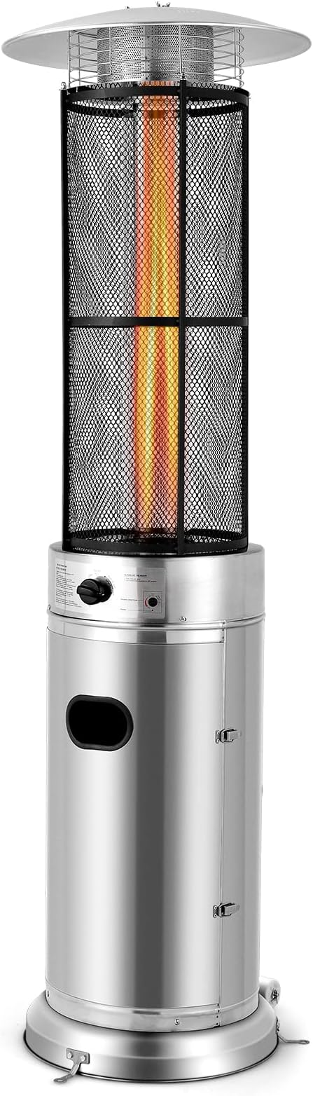 Tangkula Outdoor Heater, 40,000 BTU Stainless Steel Outdoor Patio Heater with Wheels, Quartz Glass Tube, Tip-over & Flameout Protection, Patio Heaters for Outdoor Use, Porch, Outside