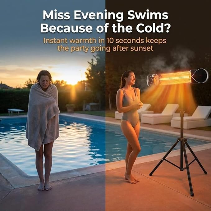 Wave 1500W Carbon Infrared Heater - Wall-Mounted & Freestanding with Remote - Quiet & Weatherproof for Indoor/Outdoor Use - Experience Next-Level, Efficient Heating