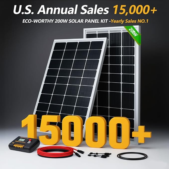 ECO-WORTHY 200 Watts 12 Volt/24 Volt Solar Panel Kit with High Efficiency Monocrystalline Solar Panel and 30A PWM Charge Controller for RV, Camper, Vehicle, Caravan and Other Off Grid Applications - Image 2