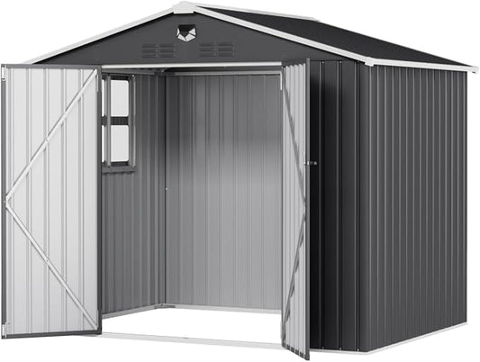 8x6 FT Outdoor Storage Shed, Metal Garden Shed - Tool Storage Sheds with Lockable Doors & 1 Clear Window, Waterproof Outside Storage Building for Backyard, Patio (Black; Floor Not Included) by SOFTKISS