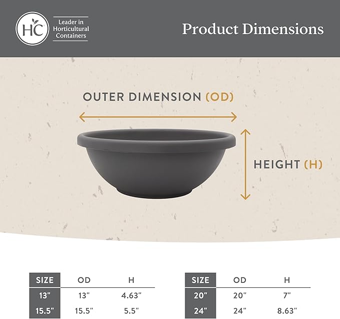 The HC Companies 20 Inch Shallow Garden Bowl Plant Pot with Drainage, Lightweight UV-Resistant Plastic Planters for Succulents, Herbs & More, 2-Pack Planters for Indoor Outdoor Home Decor, Black