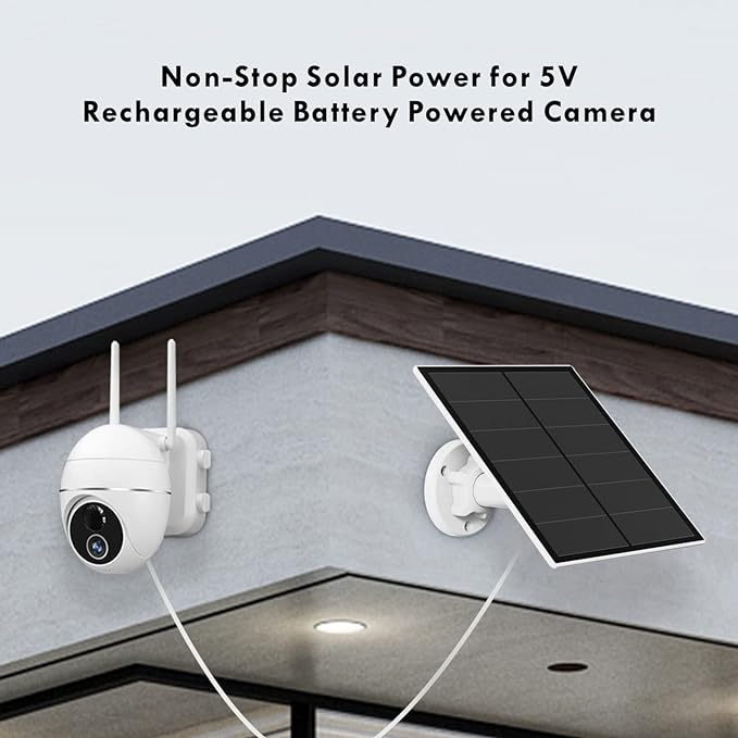 Solar Panel for Security Camera, 5W USB Solar Panel Compatible with Rechargeable Battery Camera, Solar Panel Charger for Camera with IP65 Waterproof, Adjustable Bracket, 9.8ft Cable(2 Pack) - Image 4