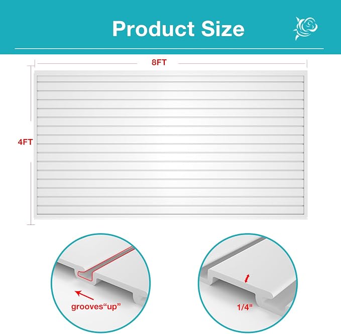 NeatiEase Slatwall Panel Wall Storage Systems, 4 x 8ft Slat Wall Paneling Garage Wall Organizer, Heavy Duty Wall Mounted PVC Wall Rack (White) - Image 4