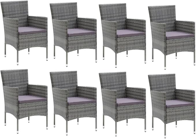 9 Piece Patio Dining Set with Cushions, Outdoor Lounge Sets Patio Conversation Set Outdoor Sofa Sets Front Porch Furniture for Exhibition Poolside Garden Piazza Poly Rattan Gray