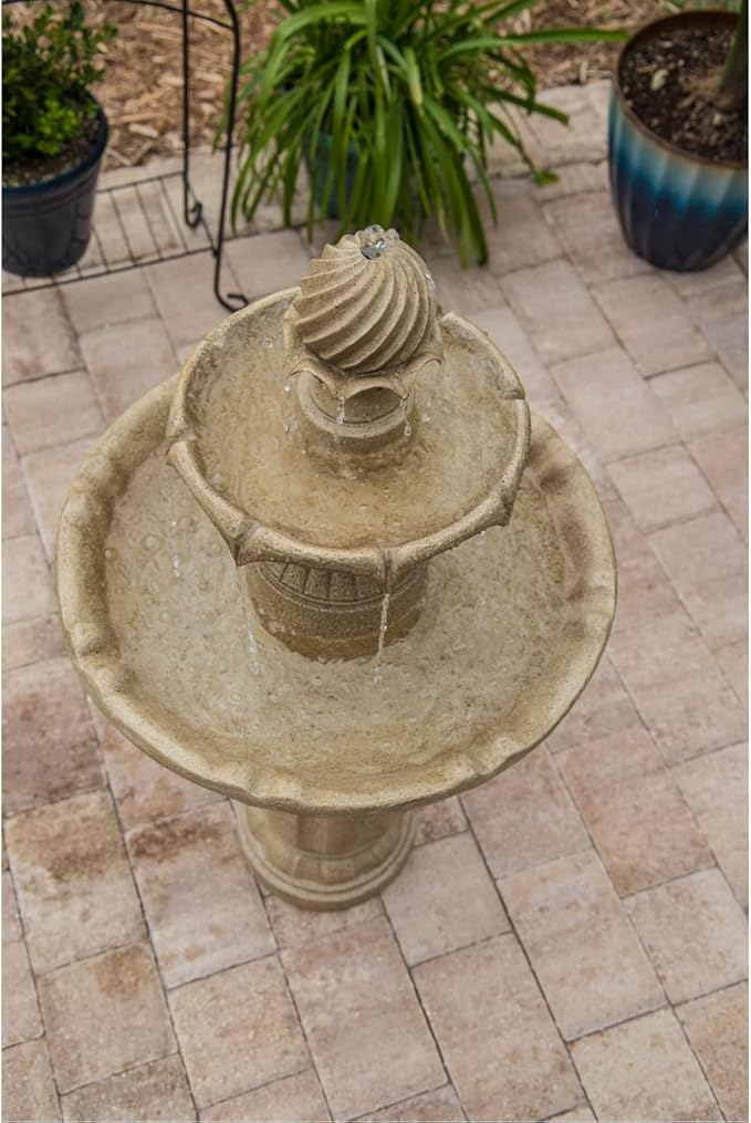 Kenroy Home 51009SNDST Frost Outdoor Solar Floor Fountain with Tan Finish, Traditional Style, 44" Height, 22" Width, 22" Depth