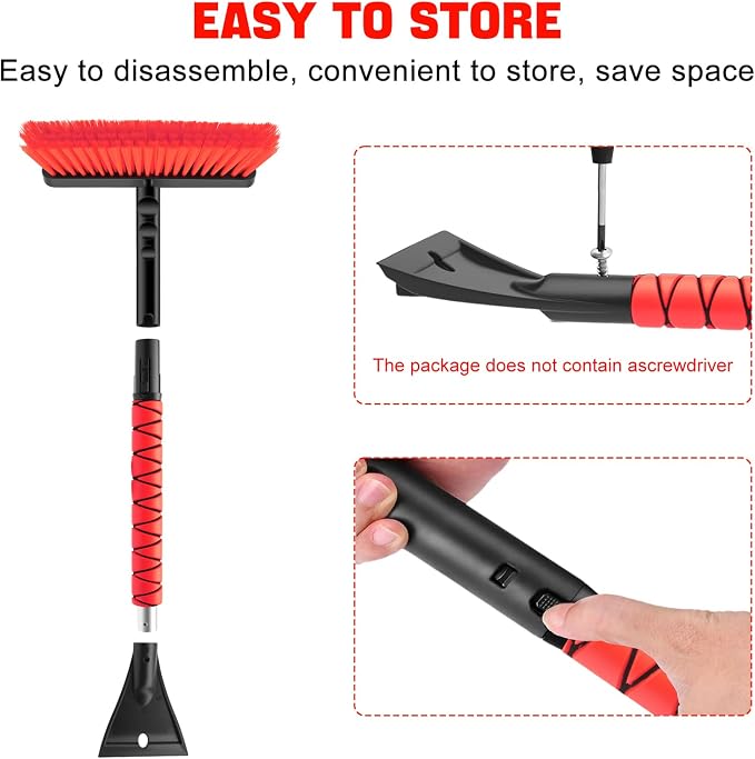 nacena Snow Brush and Ice Scrapers for Car Windshield, Detachable Snow Remover for Cars EVA Foam Grip and Rotatable Brush Head Snow Scraper for Car Trucks SUV, Winter Cars Accessories (Red) - Image 5