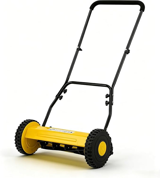 16-Inch Hand Push Reel Lawn Mower, 5-Blade Manual Push Lawnmower, 0.4-4" Adjustable Cutting Height, Lightweight for Small/Medium Yards, Easy Assembly, Compact & Quiet, Yellow by Unknown