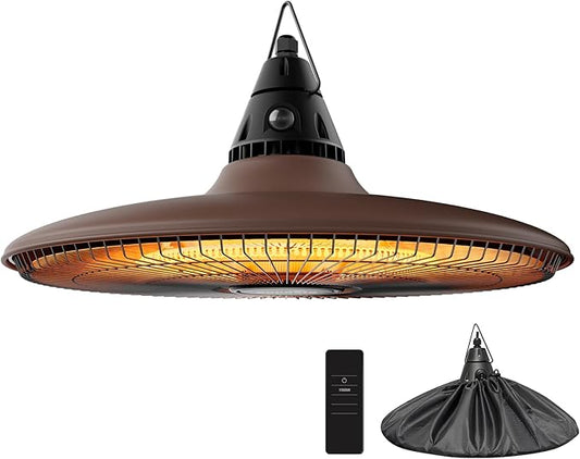 Ceiling Electric Outdoor Heater Wall-Mounted Hanging Patio 1500W Infrared Carbon Fiber Tube Heating Wall Heater for Gazebo, Balcony, Brown