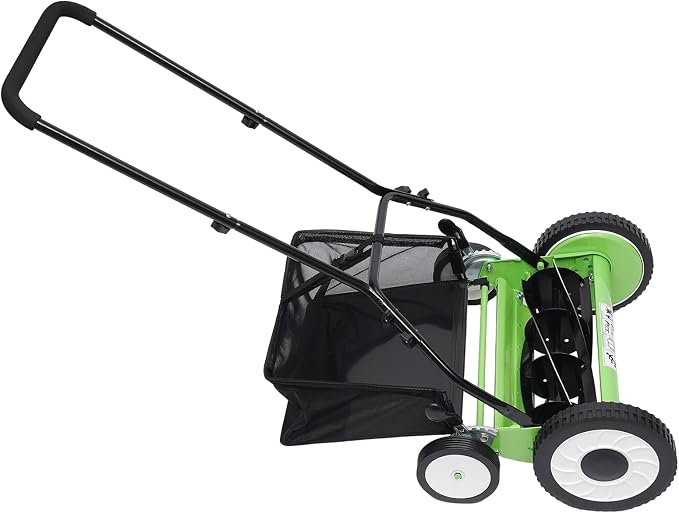 16inch 5-Blade Cordless Manual Reel Lawn Mower, Outdoor Push Lawn Sweeper Adjustable Cutting/Handle Height Grass Cutter with Grass Catcher for Villas Courtyards Parks Gardens, Green - Image 4