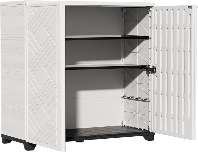 ZZM Indoor/Outdoor Storage Cabinet Waterproof, 34"x15"x34" Plastic Outdoor Storage Box for Garden Balcony Bathroom, All Weather Outdoor Storage Clearance, DIY Usage, with 2 Shelf (White) by ZZM