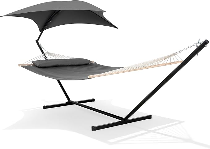SUNCREAT Hammocks Standing Patio Hammock with Canopy, Portable Hammock with Stand Foldable, Patent Pending, Dark Gray by SUNCREAT