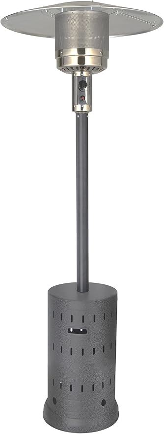 Golden Flame XL-Series Natural Gas Patio Heater, 45,000 BTU, 89" Tall, Push-Button Ignition, Anti-Tilt Safety, Wheels, Hammered Silver/Pewter