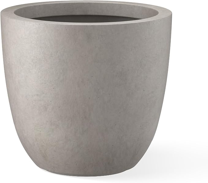 Kante 18 Inch Dia Round Concrete Planter, Indoor Outdoor Large Plant Pot with Drainage Hole and Rubber Plug for Home Patio Garden, Weathered Concrete