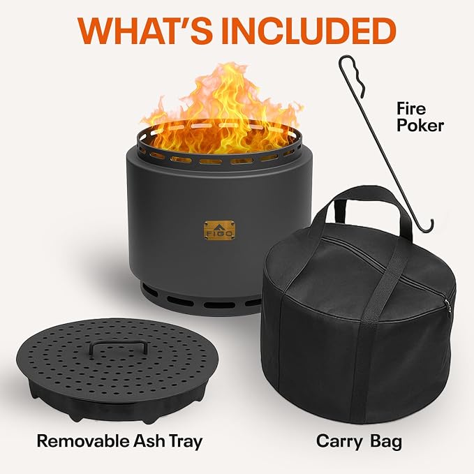 18" Smokeless Fire Pit with Removable Ash Pan, Fire Poker & Carry Bag - Portable Outdoor Fire Pit - Cast Iron - Wood Burning Lightweight Fireplace, Ideal for 4-6 People, 25 lbs - Image 2
