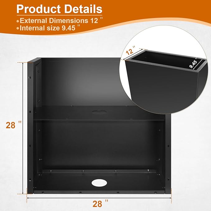 28"x12"x28" Large Metal Planter Box, Heavy-Duty Rust Resistant Steel Planter with Drainage Hole, Modern Rectangular Planter for Outdoor Indoor Patio Garden Yard (Black)