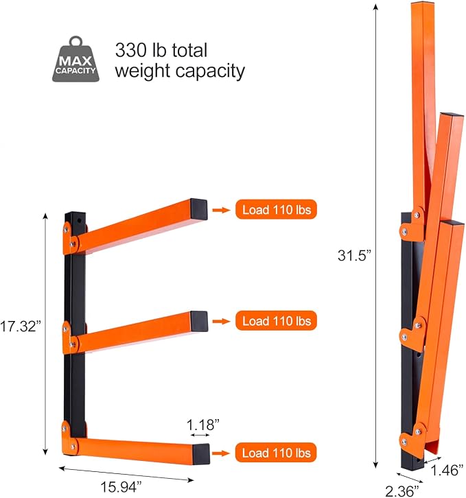 Ultrawall Wall Mount Wood Organizer and Lumber Storage Metal Rack with 3-Level - Indoor & Outdoor Use, 2 Pack - Image 3