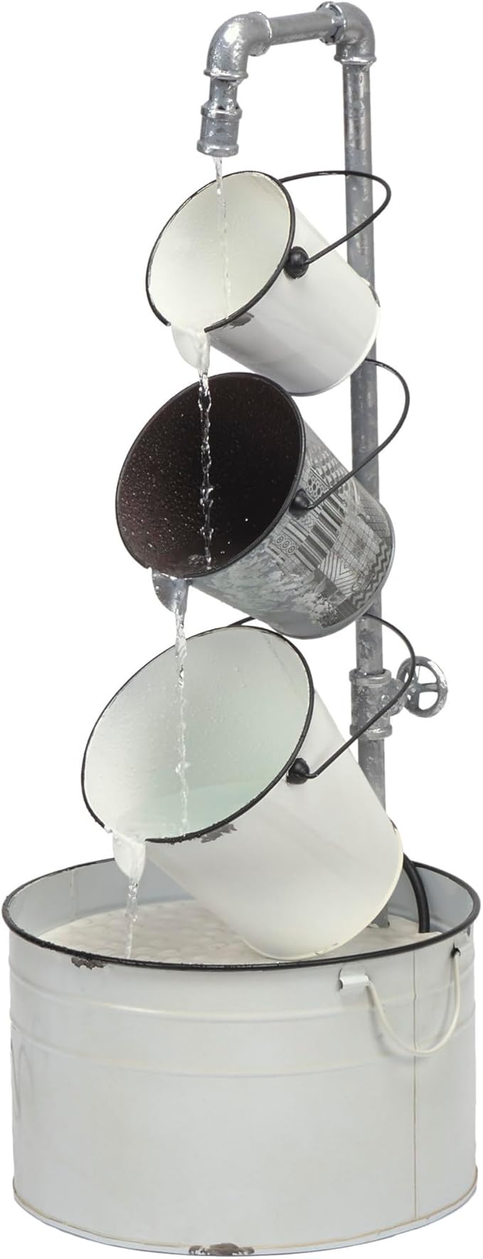 Alpine Corporation MCC594 33" Indoor/Outdoor Floor Vintage Metal Pails Fountain – Tiered Pails Garden Fountain, Water Feature for Patio, Garden, Yard, and Outdoor Spaces, Rustic Cream