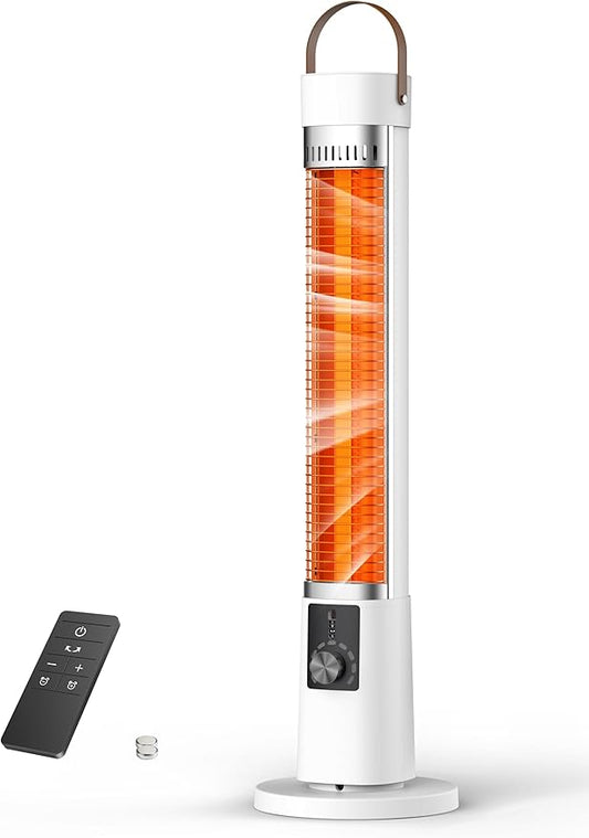 Outdoor Heater for Patio, 1500W Electric Infrared Heaters for Porch Garage Indoor Use, 9H Timer, 60° Oscillation & 9 Heat Level, Tip-Over/Overheating Protection, Safety Lock, Super Quiet, IPX5, White