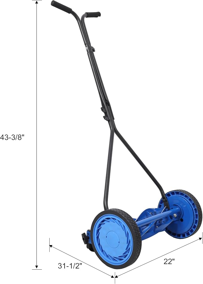 16in Push Lawn Mower, Push Reel Lawn Mower (Black Blue) - Image 9