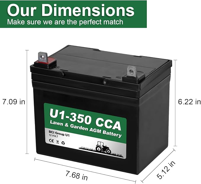 WEIZE Lawn Garden AGM Battery, 12V 350CCA BCI Group U1 SLA Starting Battery for Lawn, Tractors and Mowers, Compatible with John Deere, Toro, Cub Cadet, and Craftsman - Image 2