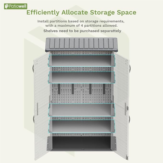 Patiowell 50 cu.ft Plastic Outdoor Storage Shed, Lockable Waterproof Resin Storage Cabinet Vertical Storage Shed for Garden Tools, Garbage Cans, Pool Supplies, White(Not Include Shelves) - Image 4