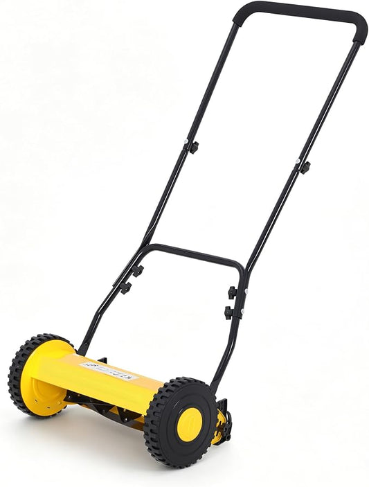 16" 5-Blade Push Reel Lawn Mower, Manual Push Mower with Adjustable Cutting Height, Compact Lawnmower for Small to Medium Yard and Field, Lightweight Hand Reel Push Mower, Yellow by Garvee