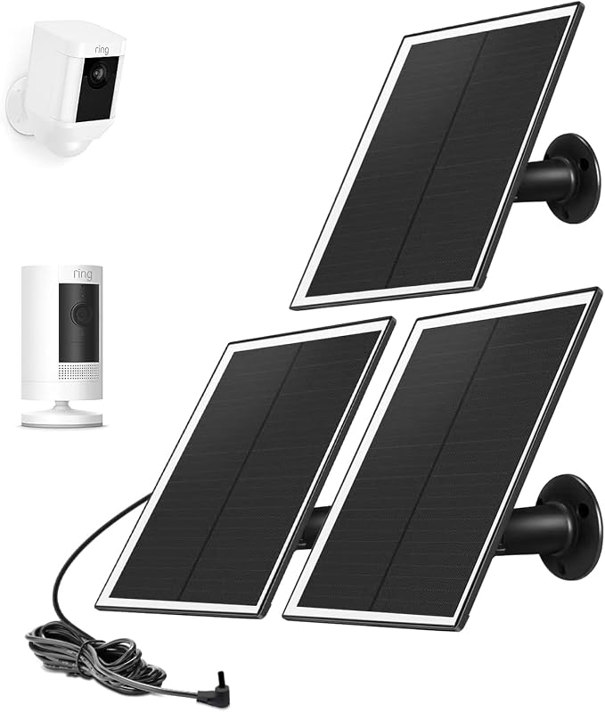 Ri ng Camera Solar Panel, Compatible with Ring Stick Up Cam Battery, Ring Spotlight Cam Battery, Not for Spotlight Plus/Pro, Waterproof, 6W Fast Charging, DC3.5mm Plug (Black) by CameraSolarPanelCharger
